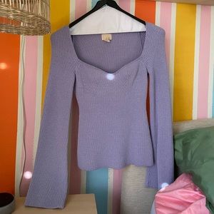 H&M Ribbed Flare Sleeve Sweater - Lavender